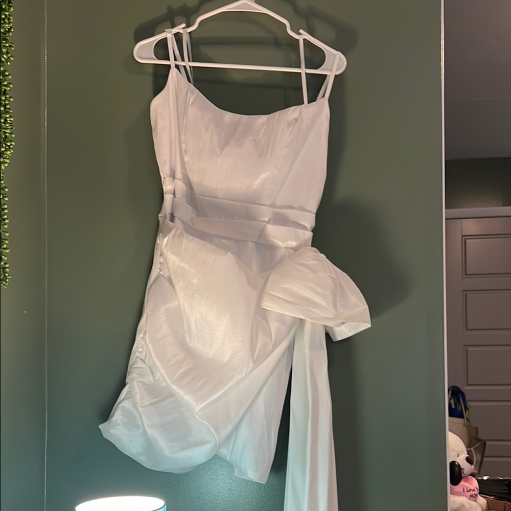 B Darlin White Asymmetrical Bustier Dress